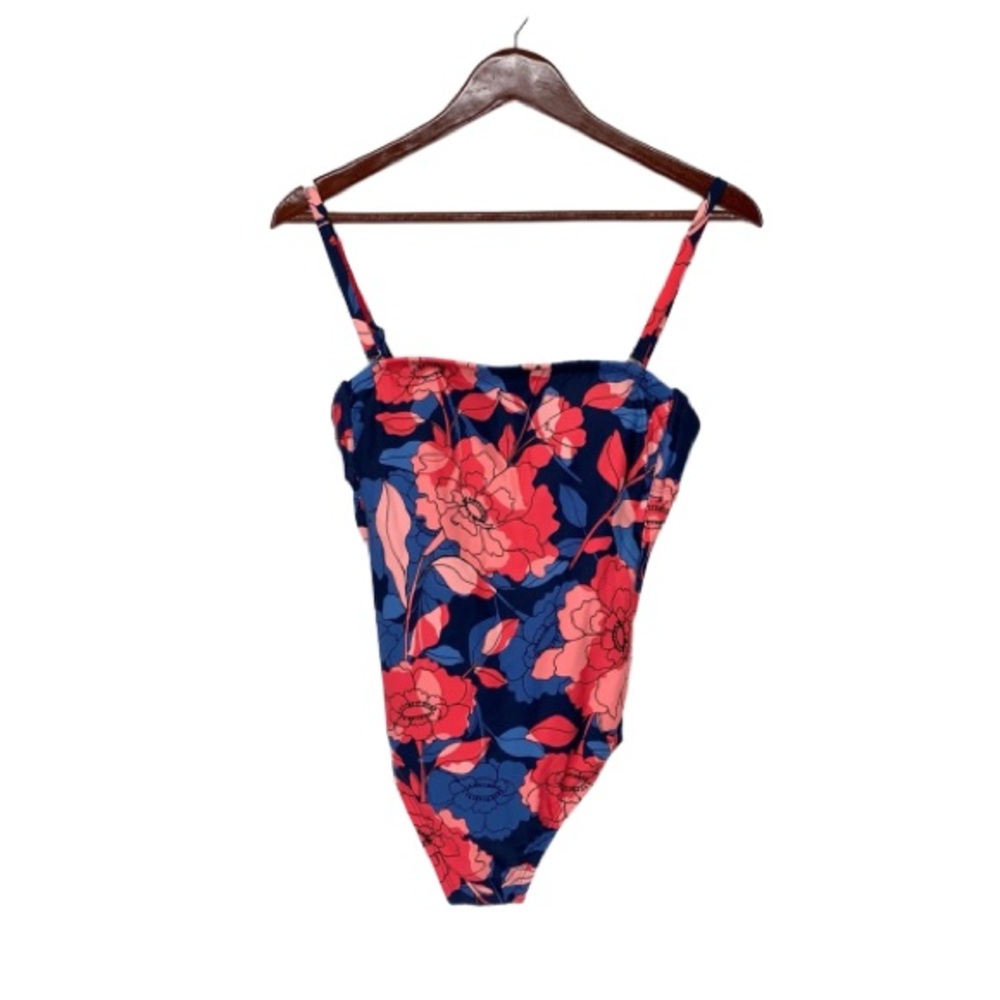 Kona Sol Dark Floral Print One Piece Tie Back Swimsuit With Detachable Straps